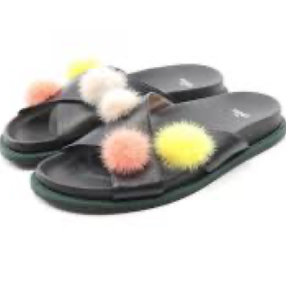 Fendi Black Sandals with Vibrant Pom Poms 38 - Picture 4 of 6